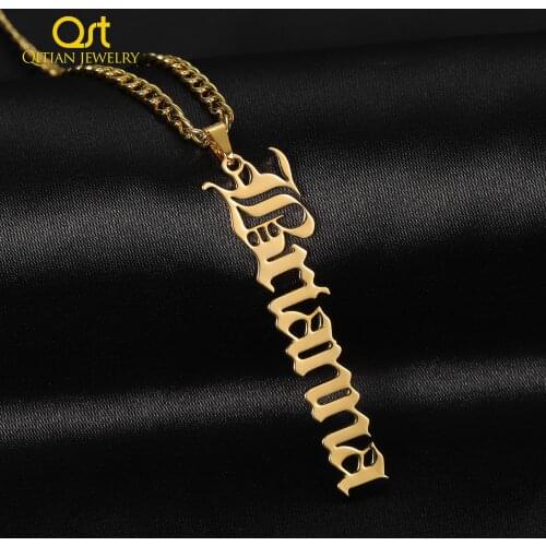 Personalized Vertical Old English Nameplate Name Necklace 18Kgold plated Stainless Steel Choker Vertical Pendants Christmas Gift