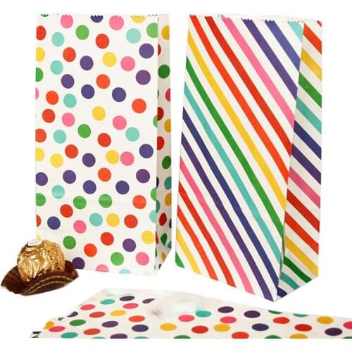 2-10pcs Colorful Dots Stripe Gift Bag Party Wedding Favor Cookie Candy Bags Birthday Food Treat Bag Open Top Paper Bag