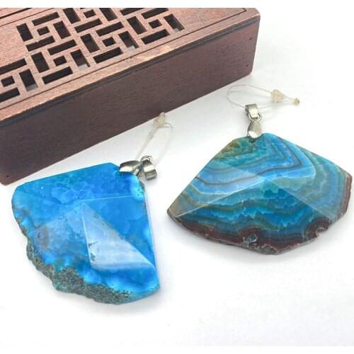 Natural Stone Agate Pendant Blue Fan-shaped Faceted DIY Necklace Earrings Pendant for Making Ladies Fashion Jewelry Accessories