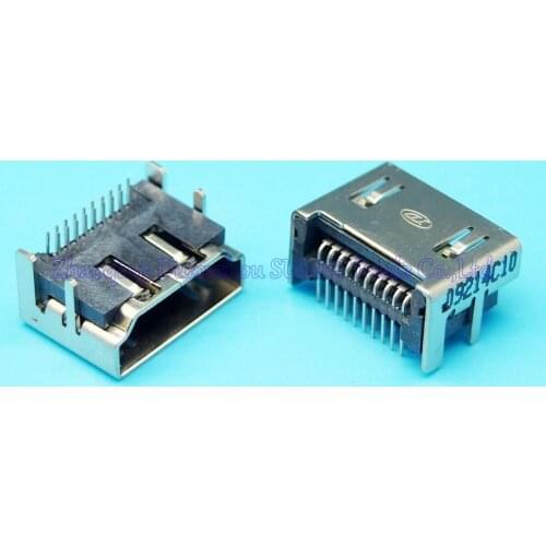 10pcs/lot HDMI Jack 19pin HDMI Female Socket For acer sumsung hp lenovo etc two rows of pin 90 degree