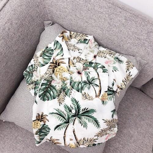 2021 Summer New Toddler Boys Shirts Kids Short Sleeve Cotton Shirt Casual Print Boys Resort-style Blouse Childrens Clothing