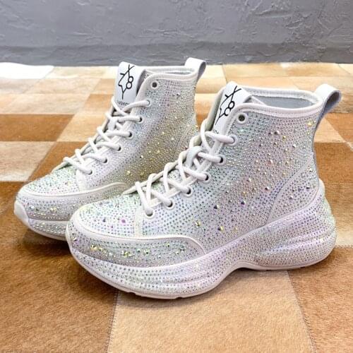 Crystal Microfiber Platform Sneakers 2021 Spring Fashion Full Diamond Comfortable Breathable Shoes Ladies Footwear Woman Shoes