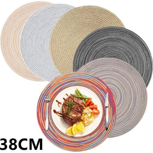 6pcs/set Round Insulation Pad Hand-Woven Placemats Non Slip Table Mats For Dining Table Home Kitchen Christmas Party Coaster