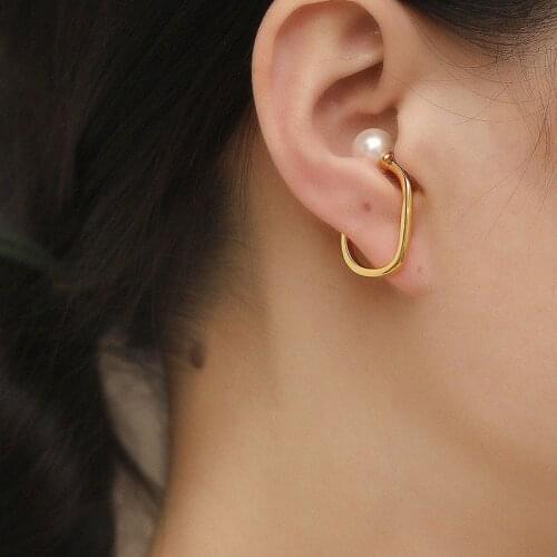 SRCOI 1PCS Punk U Shape Simulated Pearl Clip Earrings For Women Gold Color Geometry Metal No Piercing Ear Cuff Jewelry Gift New