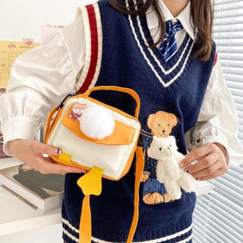 Cute Japanese Canvas Bag Female 2021 New Harajuku Student Messenger Bag Korean Cartoon Women Shoulder Small Square Bag