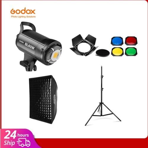 Godox LED Video Light SL-60W 5600K White Version Video Light Continuous Light Kit + 190cm Light Stand + 60x90cm Bowens Softbox