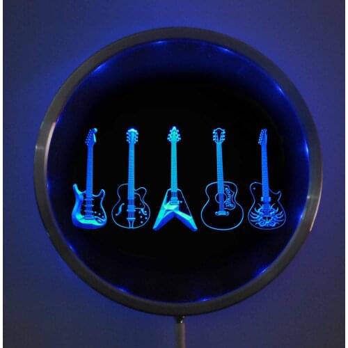 Rs-c0099 Guitar Weapons Band LED Neon Round Signs 25cm/ 10 Inch - Bar Sign with RGB Multi-Color Remote Wireless Control Function