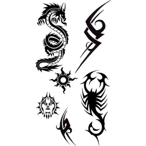Dragon Scorpion Temporary Tattoos for Women Men Black Sun Mask Fake Tattoo Sticker Totem Small Size Waterproof Tatoo Body Art