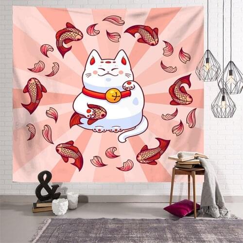 Japanese Lucky Cat Hanging Cloth Tapestry Blanket Background Cloth Beach Towel Household Hanging Picture Decorative Tablecloth
