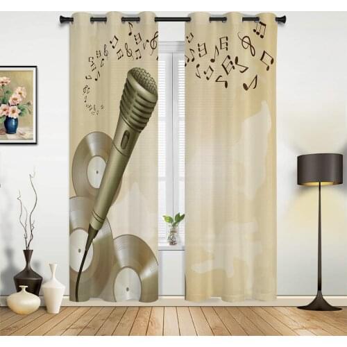 Microphone Musical Note Symbol Curtains for Bedroom Kids Room Living Room Window Curtain Luxury Curtains for Kitchen