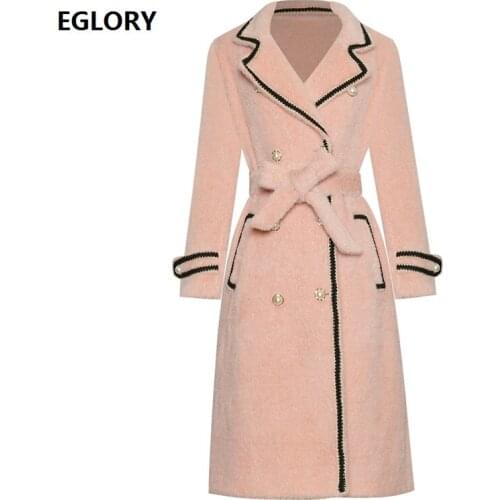 Top Quality New 2020 Winter Long Wool Coat Women Striped Patchwork Double Breasted Casual Long Apricot Black Woolen Overcoats