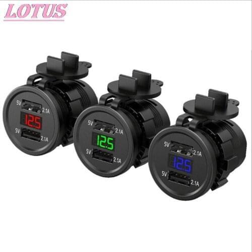 1PC 12-24V Auto Dual USB Charger Socket Adapter LED Display With Dust Cover Power Socket Car Motorcycle Power Socket 5V2.1A
