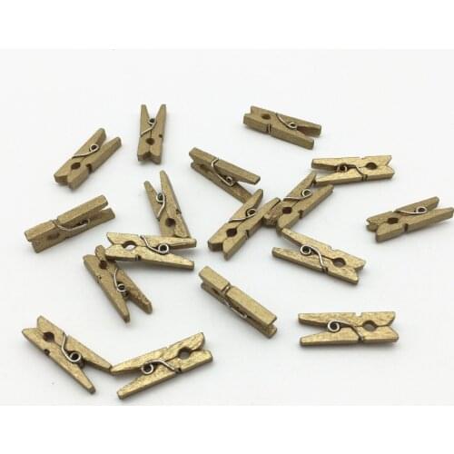 200pcs Gold Color Wood Mini Pegs Easter Wedding Card Holders Clothespins Clips Table Decorations DIY Crafts Scrapbook 25MM