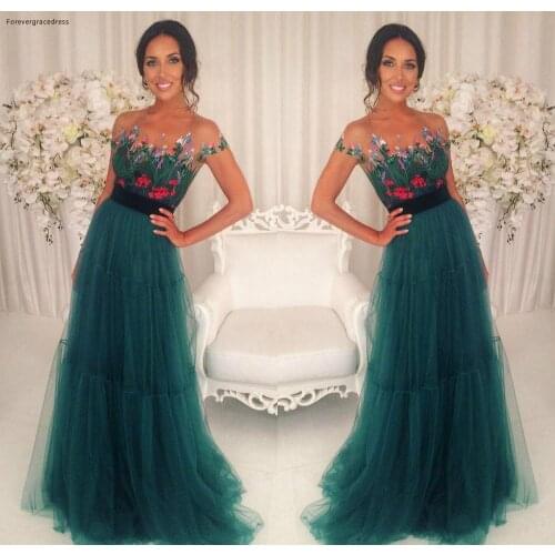 2019 Long Evening Dress A Line Tulle Floral Applique Pageant Formal Holiday Wear Prom Party Gown Custom Made Plus Size