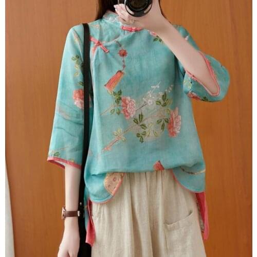2021 Woman Traditional Chinese Clothing Top Retro Flower Print Hanfu Top Women Tops Elegant Oriental Tang Suit Chinese Blouse