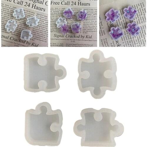 4 Pcs Jigsaw Earrings Epoxy Resin Mold Ear Studs Drop Dangles Pendant Silicone Mould DIY Crafts Jewelry Necklace Casting Mold