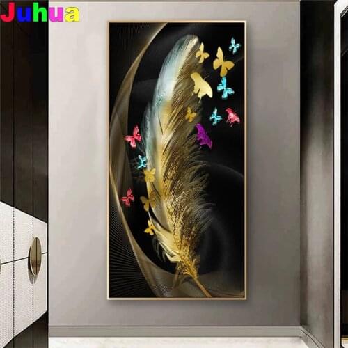 Golden Feather 5D DIY Diamond Painting Full Square Round abstract Diamond emboridery Art Mosaic Cross Stitch home decor