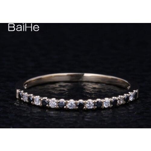 BAIHE Solid 10K Yellow Gold 0.20ct Round H/SI Natural Diamonds Black Diamonds Engagement Gift Trendy Black Diamond Ring