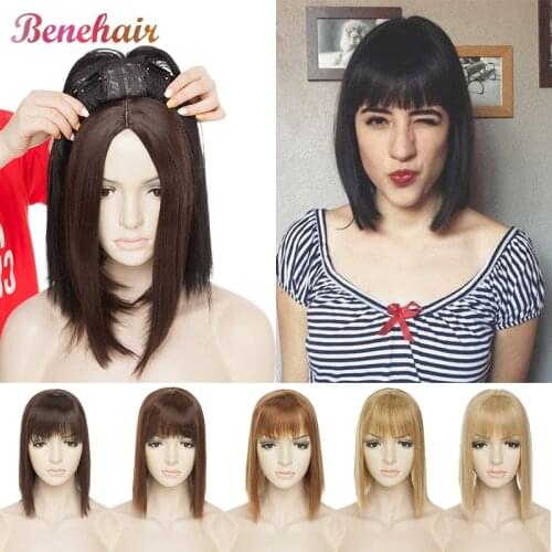 BENEHAIR 11-17Inch Synthetic Hair Clip In Hair Extension With Bangs Fake Hair Hairpiece For Women Thin Thick Type Black Brown