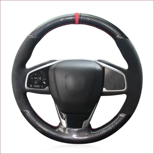 Black PU Carbon Fiber Steering Wheel Cover for Honda Civic Civic 10 2016-2019 CRV CR-V 2017-2019 Clarity