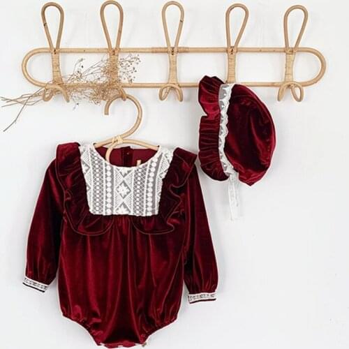 Autumn Baby Girl Long Sleeve Romper Brand Baby Girl Lapel Outfit Baby Cotton Jumpsuit Crawling Cap Baby Girl Clothes