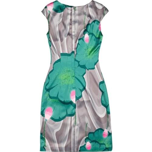 Designer Vestidos Womens High End Sleeveless Lotus Floral Printed Noble Green Pencil Dress Plus Size Robe Femme Eto