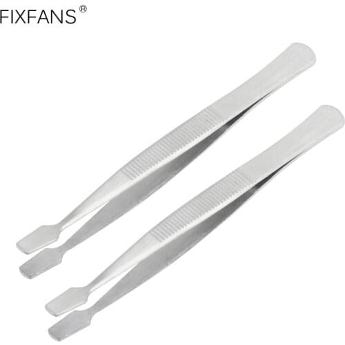 FIXFANS 2Pcs Non-slip Stainless Steel Tweezers with Slant Flat Tip, Stamp Tweezers Tongs Philately Collector Tool
