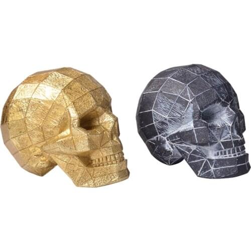 Resin Geometric Skull Crafts Ornaments Home Decoration Statue Creative Sculpture Gold and Black Halloween Accessories