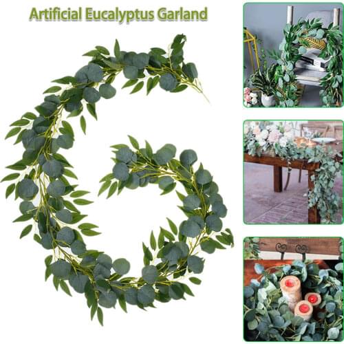 2M Green Eucalyptus Leaves Garland Wisteria Artificial Flowers Rattan Fake Plant Silk Leaf Vines Wedding Birthday Party Decor
