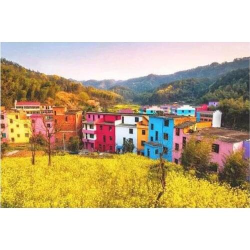 City scenery diamond painting rural town mosaic art embroidery landscape rhinestone picture puzzle toys kids drawing wall decor