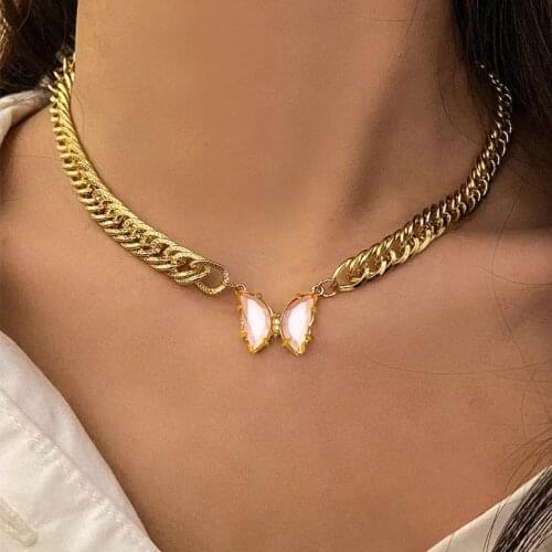 HuangTang Boho Butterfly Clavicle Chain Necklace for Women Gold Color Alloy Metal Adjustable Choker Party Jewelry Collar 18703