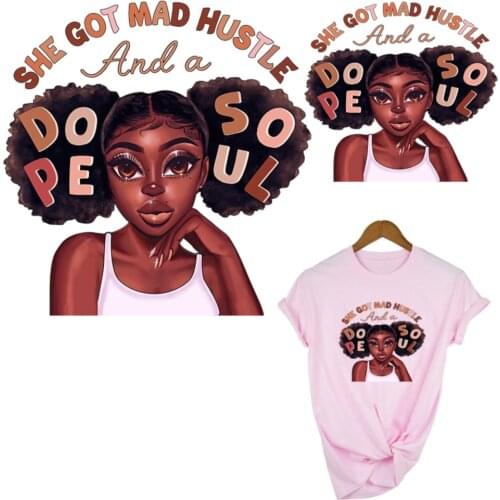 Fashion Black Girl Patches For Clothes Thermal Sticker Washable DIY Iron On Sticker appliques love heart Heat Transfer Thermo G1