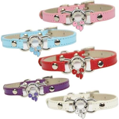 Fashion Flock Leather Bone Type Colored Collars For Small Dog Collar Pet Puppy Cat Collars With Butterfly Bow Pet Leads