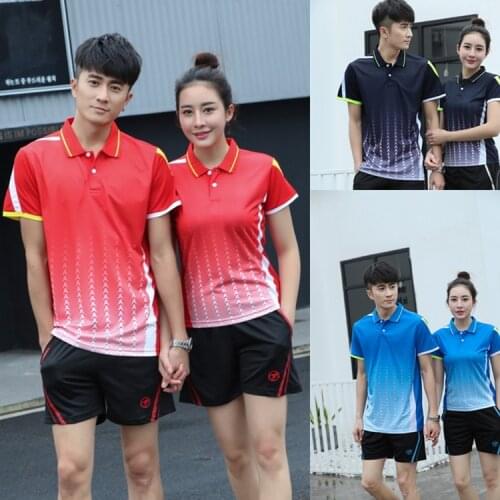 Turn-down collar Couples mounted Men/womens Tennis Shirts shorts kit sports Badminton Table Tennis clothing Jersey