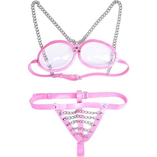Lingerie Mens Bikini Bra Bras Transparent Rivet Punk Style Tops Underwear Cosplay Sissy Fancy Dress