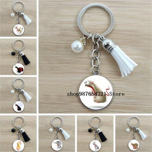 New Surprise Screaming Animal Round Photo Keychain Glass Cabochon Tassel Charm Keychain Car Bag Pendant Keychain