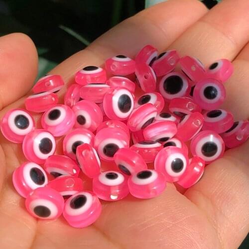 6/8/10mm Oval Beads Dark Pink Evil Eye Resin Spacer Beads for Jewelry Making Bracelet DIY Doll Eyes Accessories Findings