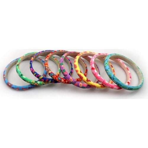 Printed Polymer Clay Bangles Free Shipping, Wholesale 24pcs Fashion Flower Bangles For Kids
