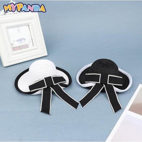 Hat For Dolls Straw Hat Foldable Wide Brim Floppy With Butterfly Ribbon Tie Sun Beach Summer Hat Travel Doll Cap