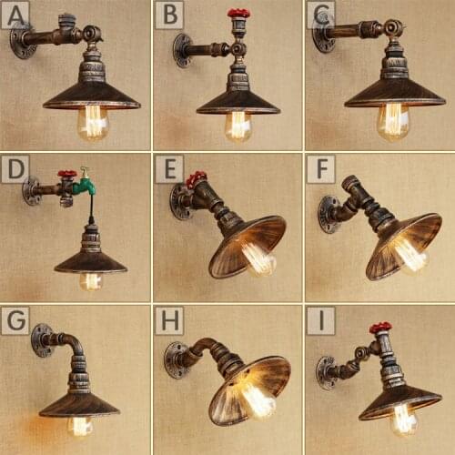 Copper-plated AC110-220v D190mm E27 LED bar iron art RH old designer coffee shop restaurant water tube Retro wall lamp Edison
