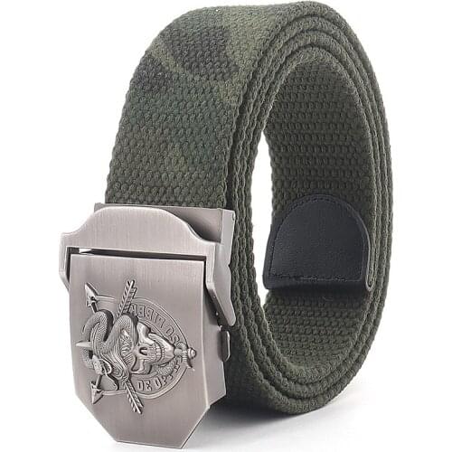 Outdoor Mens Metal Slide Buckle Waist Belts Breathable Canvas Skull Military Fashion Unisex Jeans Accessories Leisure Strap