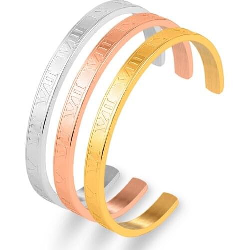 Vintage Roman Letters for Bracelet Stainless Steel Open Round Bangle Gold Woman Fashion Wedding Jewelry Couple Lover Gift