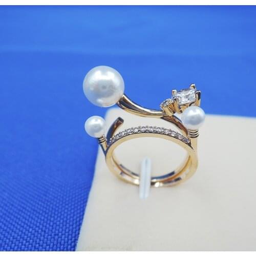 Top Quality Elegant Crystal Imitation Pearl Ring rhodium Plated Austrian Crystals Full Sizes Wholesale