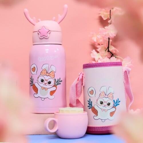 Wonderlife New Cartoon Antlers Cup with straw insulation cup Student portable carry-on 316 water cup