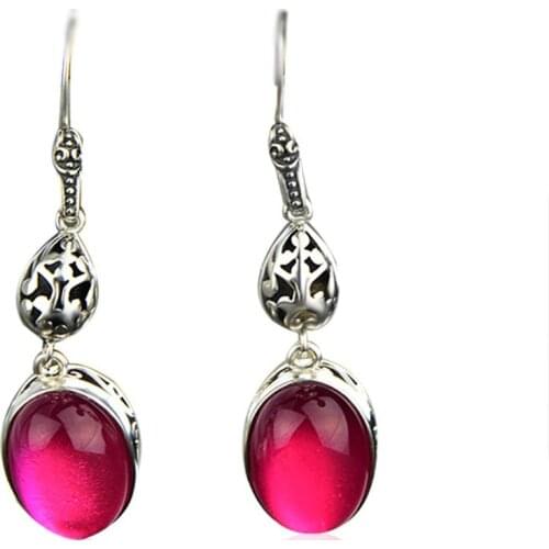 SilverL&P 925 Earrings for Women Vintage Dangle Earrings 100% 925 Sterling Silver Jewelry Female Natural Stone