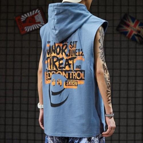 Summer Sleeveless Vest Mens Dark Hooded Fashion Brand Loose Streetball Sports Waistcoat T-shirt Fashion