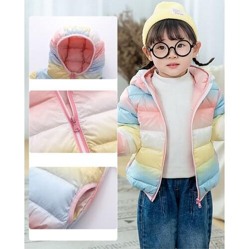 Toddler Boys Girls Winter Down Jacket Coat Clothes Children Rainbow Glossy Warm Cute Fashion Hooded Outerwear Costume