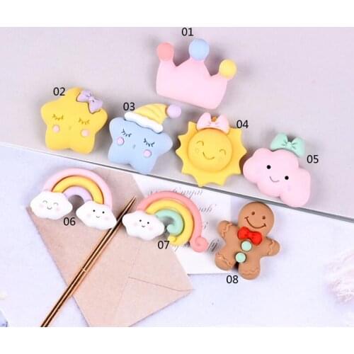 20pcs/lot Cartoon rainbow flower Flatback Resin Cabochon Kawaii Flat back Cabochons Kids Hair Bows Accessories DIY