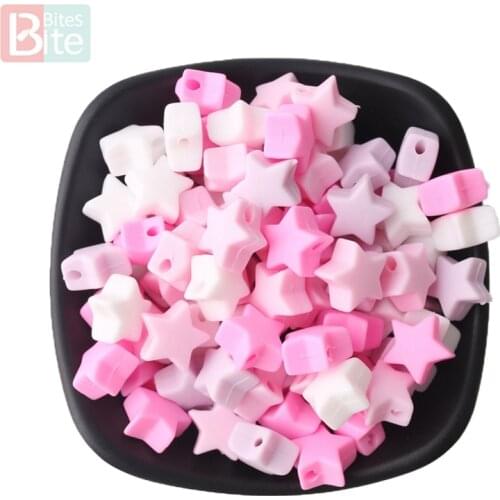 Bite Bites Pink Series Star Silicone Beads 20PCS 14mm Diy Feeding Infant Nacklace For Mommy Nurse Gift Wholesale Baby Teether