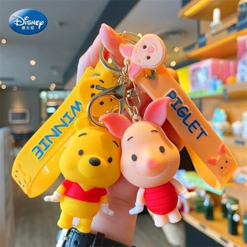 2021 Disney Winnie The Pooh Keychain Girls Toys Cute Cartoon Mickey Minnie Keychain Donald Duck Action Figure Key Chain Children